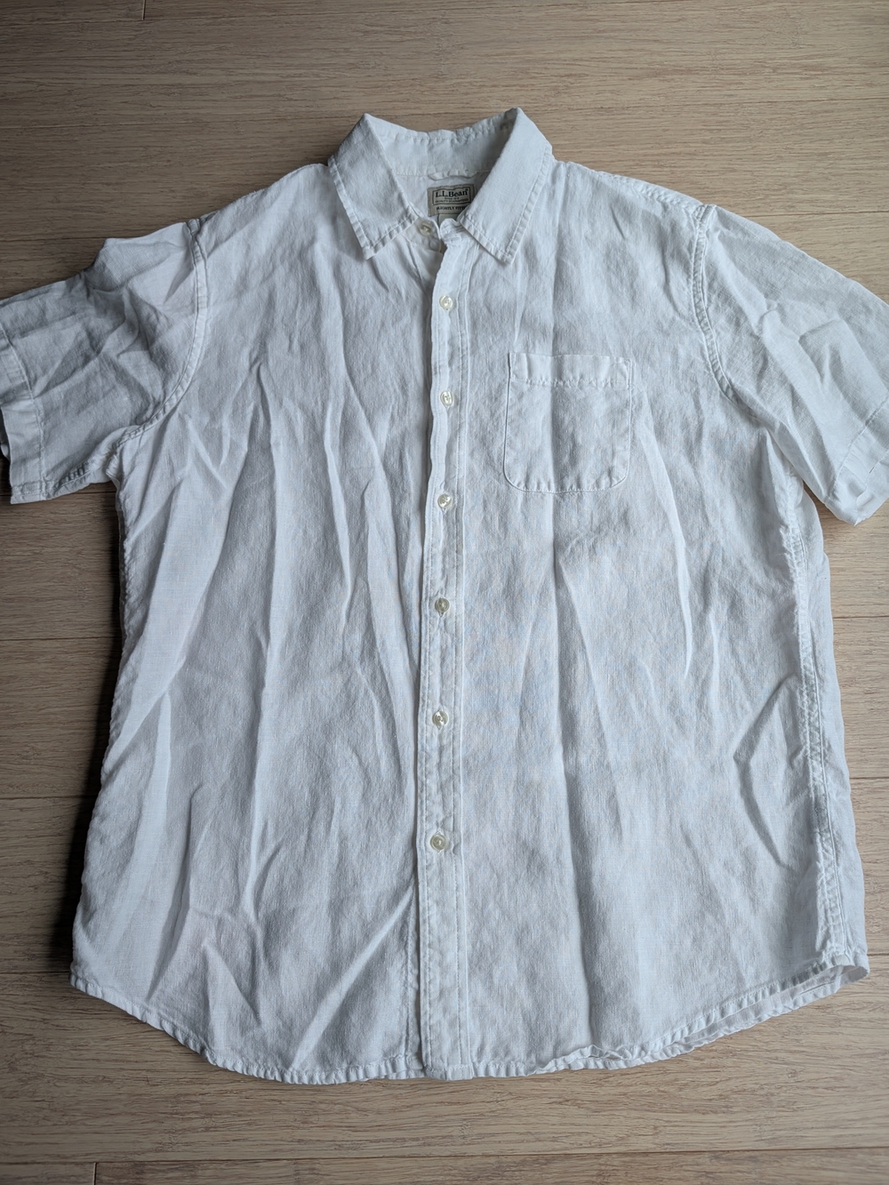 L.L. Bean White Short-Sleeve Button-Down Shirt